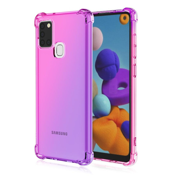 Samsung Galaxy A21S - Floveme Silikonskal Blå/Rosa