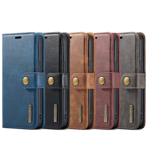 iPhone 13 Case - Premium Läder med 3 Kortfack och Sidofack Blå