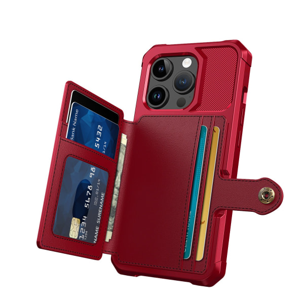 Elegant plånboksfodral i lyxigt PU-läder för iPhone 15 Pro Röd