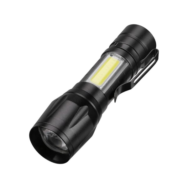 Ljusstark Ficklampa i litet format (COB-LED) med USB-Laddning Svart