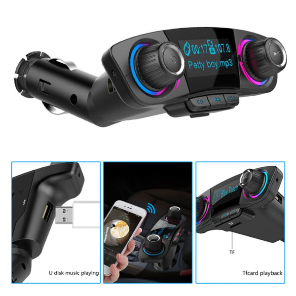 Bluetooth 5.0 FM Transmitter Modulator Stereo Svart Svart