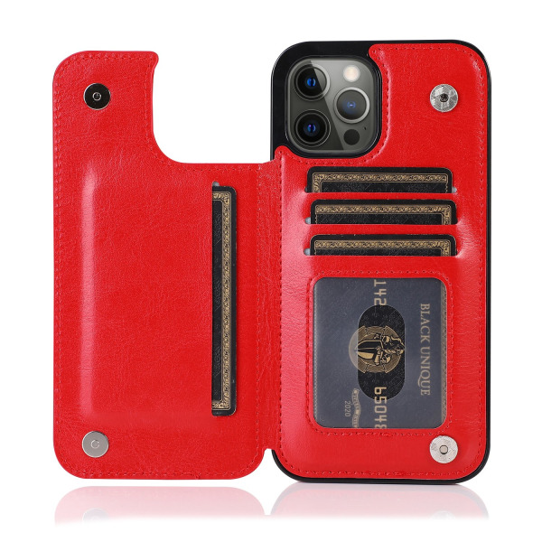 15 Pro - Läder Fodral med 3-kortfack Red