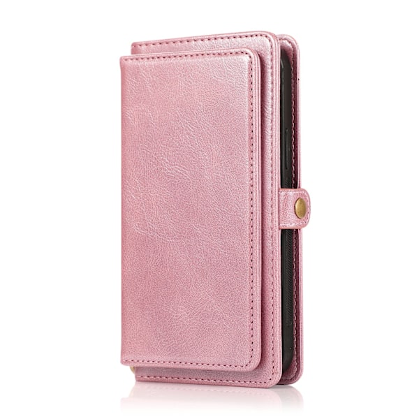 iPhone 15 -  Lyxigt Läder Plånboksfodral med Silikonskal och Korthållare Pink gold