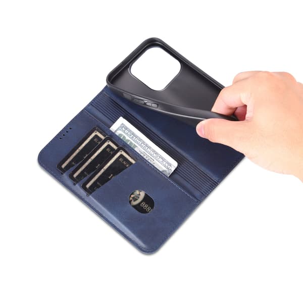 iPhone 15 pro - Plånboksfodral i Läder med 3-kortfack Svart