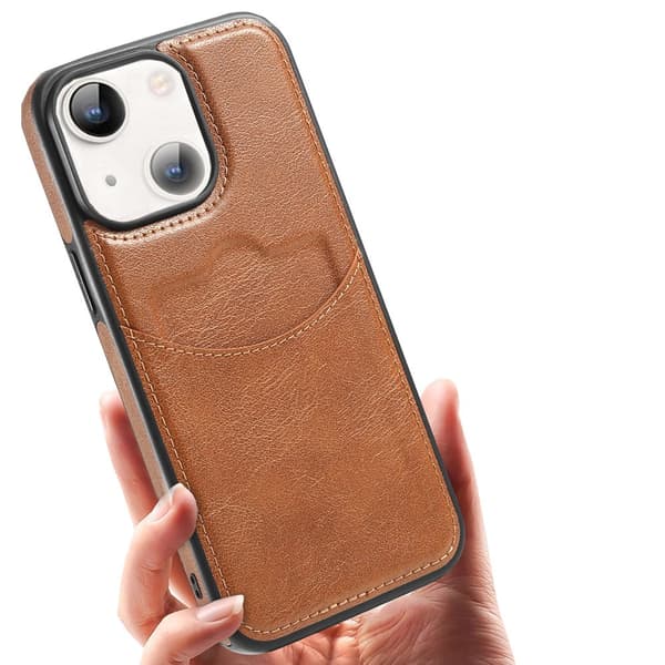iPhone 13 - Premium Läderfodral med Kortfack & Skydd Vinröd