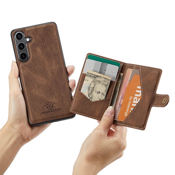 Læderpung med magnetisk holder til Galaxy S24 Brown