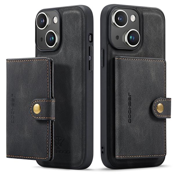 iPhone 15 Plus - Läderplånboksfodral med magnetiskt hållare Brown