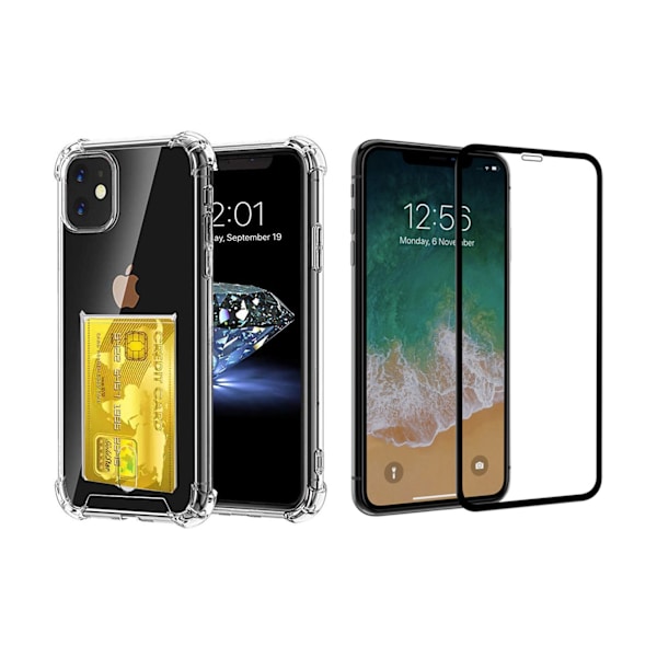 iPhone 11 - Skal med Korthållare och Skärmskydd Transparent