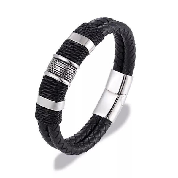 Virkat Konstläder Hög Kvalitets Armband Svart 21CM