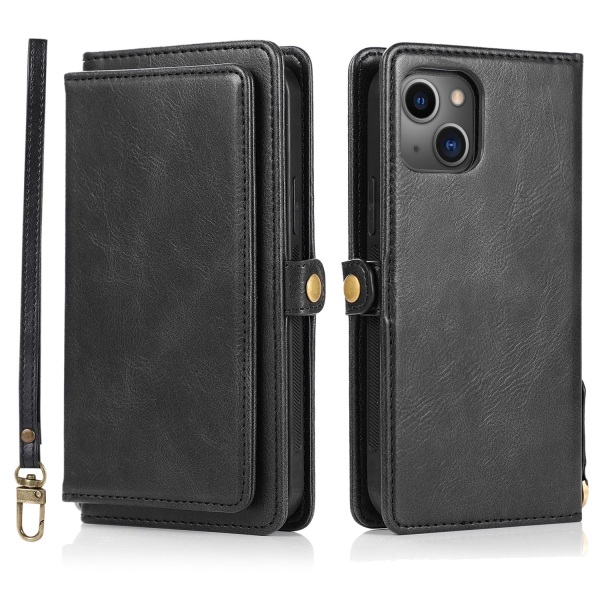 iPhone 15 Plus - Lyxigt Plånboksskal i Läder med Korthållare Mörkgrön