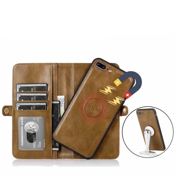 iPhone 7 Plus - Praktiskt Smart Plånboksfodral Brown