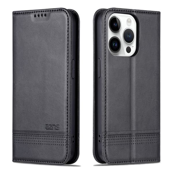 iPhone 15 pro - Plånboksfodral i Läder med 3-kortfack Mörkgrön