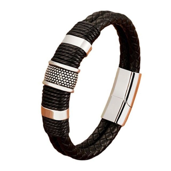 Virkat Konstläder Hög Kvalitets Armband Svart 21CM