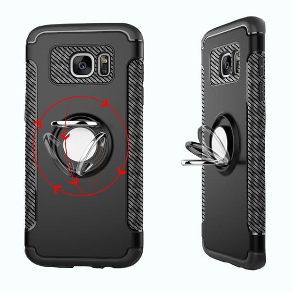 Samsung Galaxy S7 Edge - FLOVEME´S Carbonskal med Ringhållare Grå
