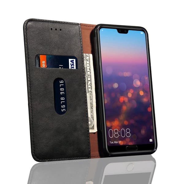 LEMAN Stilrent Plånboksfodral för Huawei P20 Ljusbrun