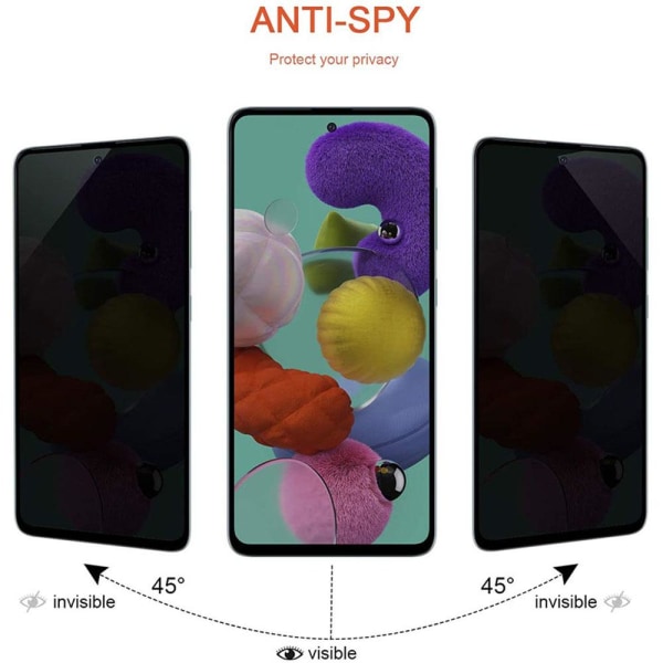 Samsung A71 Anti-Spy Skærmbeskytter 9H 0,3mm Transparent