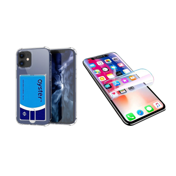 iPhone 12 Mini - Skal med Kortfack & Mjukt Sk�rmskydd Transparent