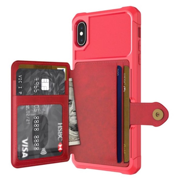 iPhone X/XS - Praktisk beskyttelsescover med kortrum Röd