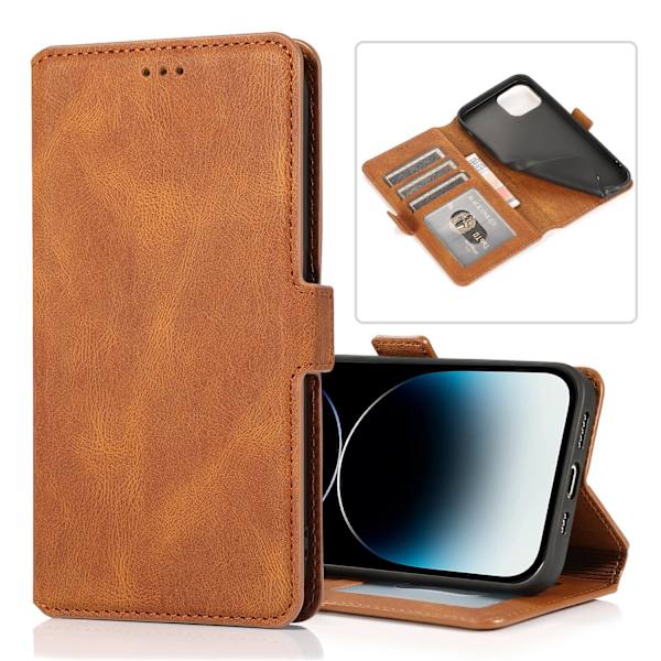iPhone 15 Plus - Elegant Flip Wallet Skinnfodral Brown