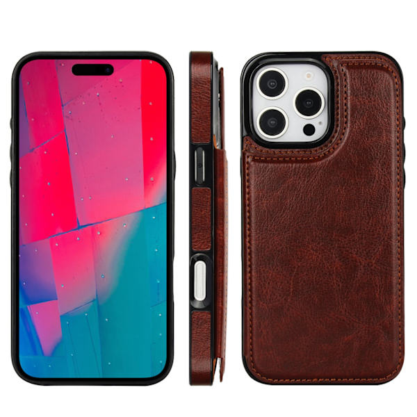 iPhone 16 Pro - Exklusivt Läderfodral med Elegant Korthållare Brun