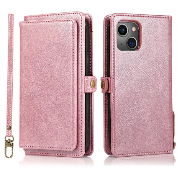 iPhone 15 Plus - Luksuriøst Pungetui i Læder med Kortholder Roséguld