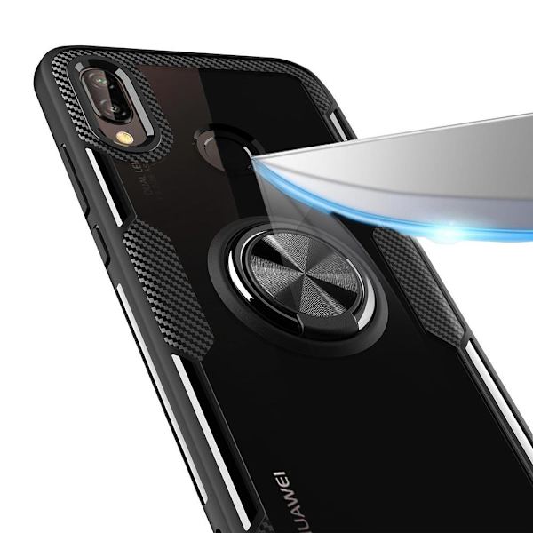 Samsung Galaxy A40 - Praktiskt Skal med Ringhållare (LEMAN) Svart/Svart