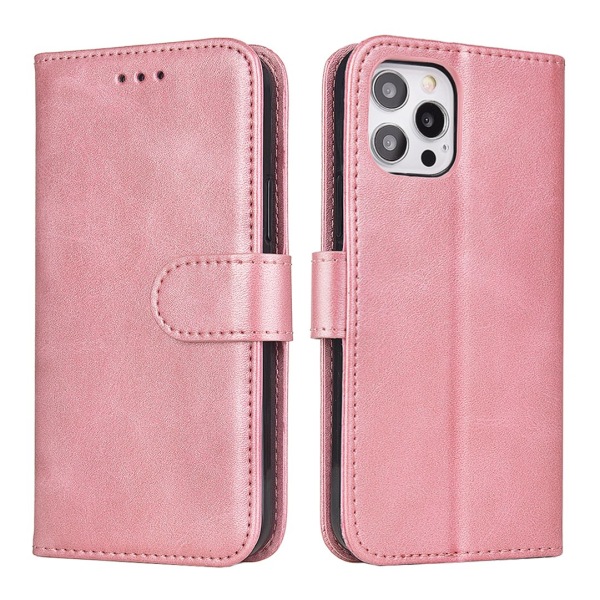 iPhone 15 Pro - Elegant Fodral i PU-läder med 4 kortplatser Pink gold