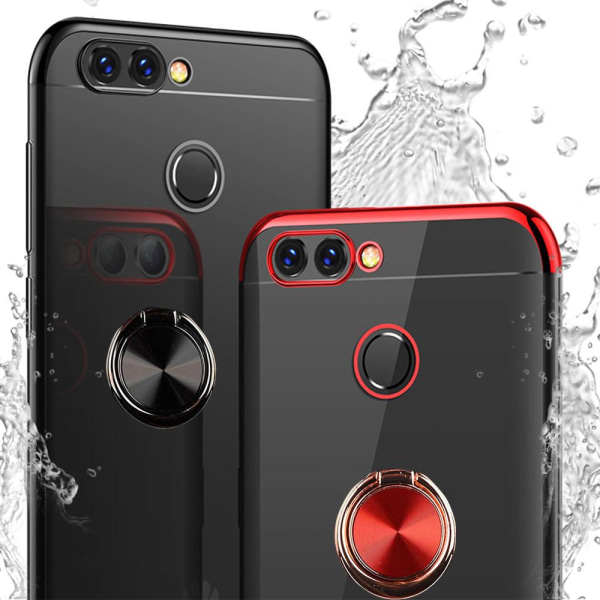 Huawei P Smart 2018 - Käytännöllinen silikonikuori sormustelineellä Röd