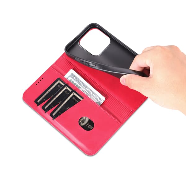 iPhone 15 pro - Plånboksfodral i Läder med 3-kortfack Brun