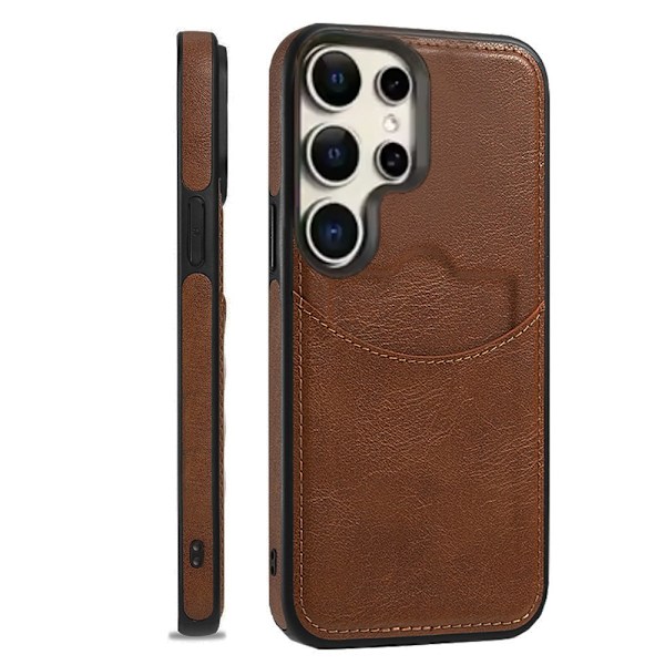Samsung Galaxy S24 Ultra - Elegant Skal med Kortfack & Skydd Mörkbrun