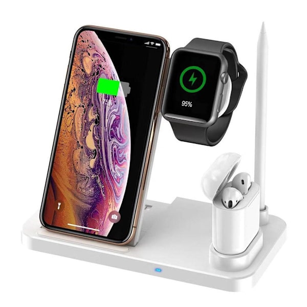 4in1 Trådlösladdnings Station Mobil,Apple Watch, Apple Pen, Airpods Vit Vit