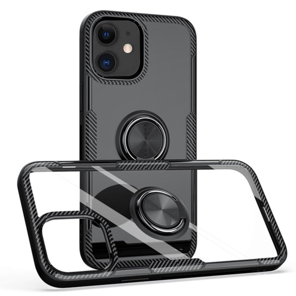 iPhone 12 Mini - Skyddande Skal med Ringhållare LEMAN Svart