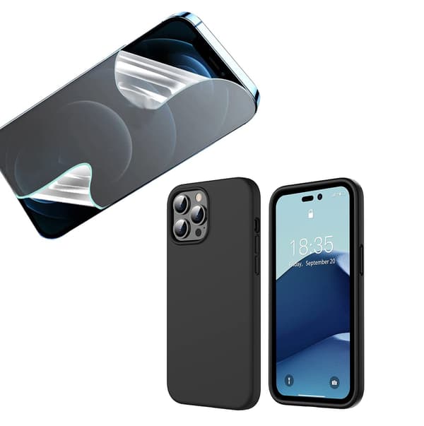 iPhone 14 Pro - Tunt Skyddsskal & Mjukt Sk�rmskydd Svart