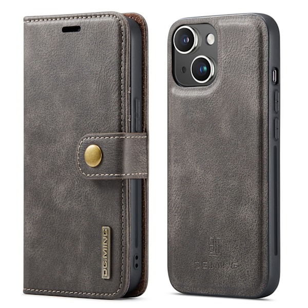 iPhone 14 - Elegant Plånboksfodral med Avtagbart Skal Svart