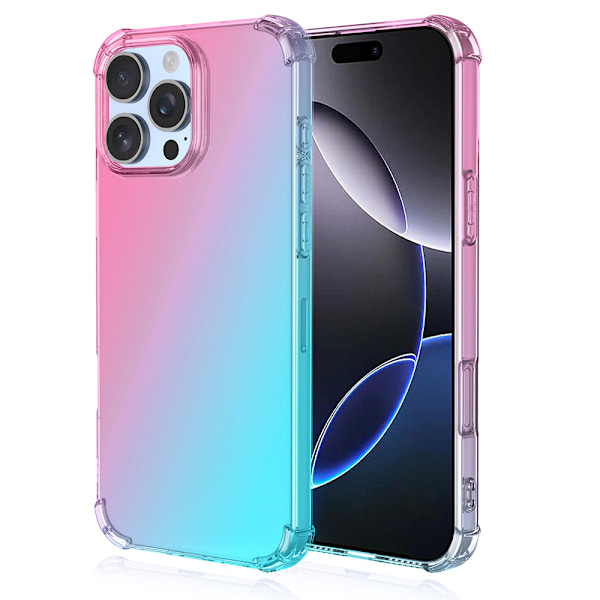 iPhone 16 Pro Max - Stilrent Smart Skyddsskal i Gradient Silikon Rosa/Grön