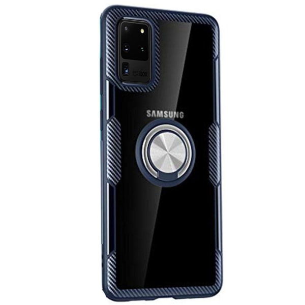Sileä kansi sormustelineellä - Samsung Galaxy S20 Ultra Silver Svart/Silver
