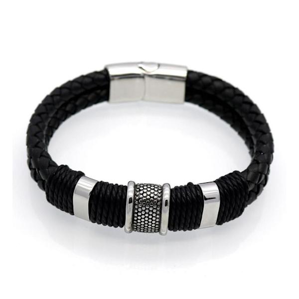 Virkat Konstläder Hög Kvalitets Armband Svart 21CM