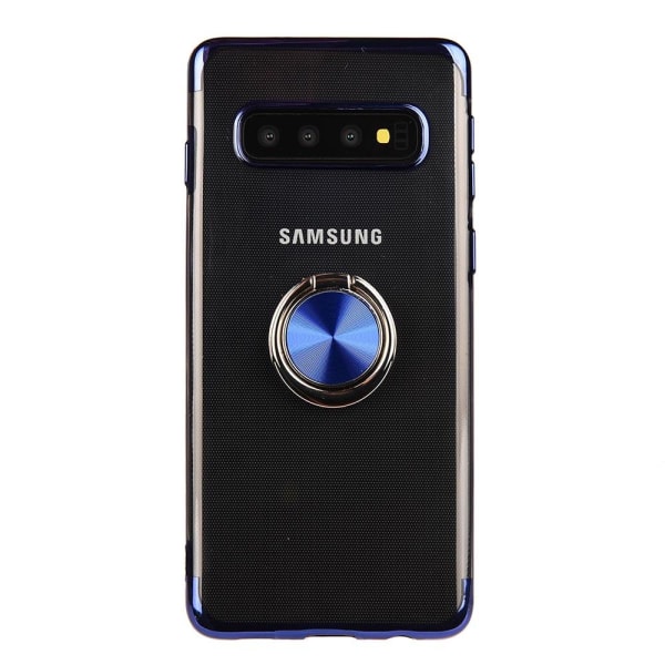 Samsung Galaxy S10 - Stilig silikondeksel med ringholder Blå