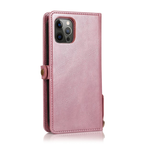 iPhone 15 Pro - Elegant lommebokdeksel i luksuriøst skinn med korte ermer Pink gold