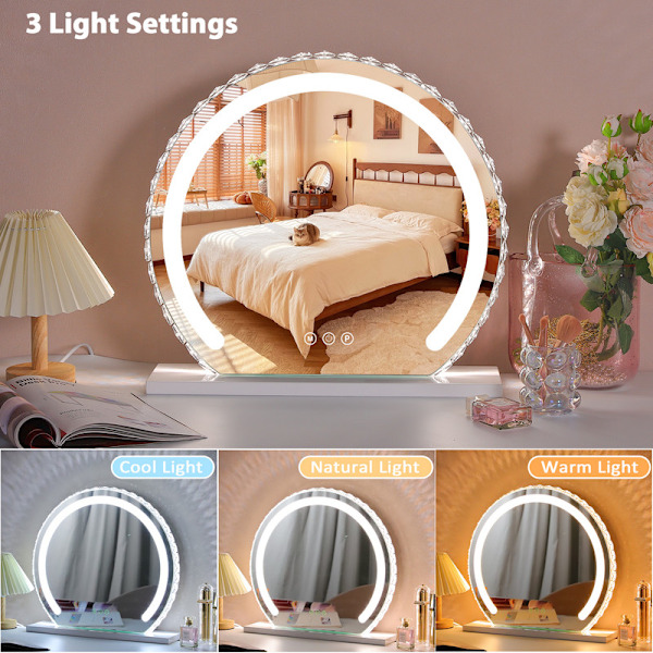 FENCHILIN Hollywood Sminkspegel med Belysning Justerbar Bordspegel 50 x 45 cm Vit vit 50*45 cm