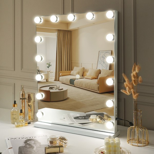 FENCHILIN Hollywood Vanity Spejl med Lys Bluetooth Bordplade Vægmontering Hvid 46 x 58 cm Spejl White 46*58cm