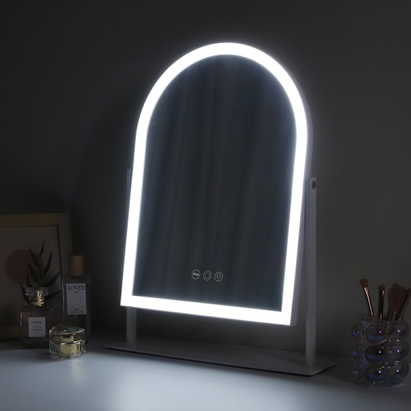FENCHILIN Hollywood Sminkespeil med Lys 360° Svingbar Justerbar Belysning Speil Bordplate 30 x 41cm Hvit hvit 30*41 cm