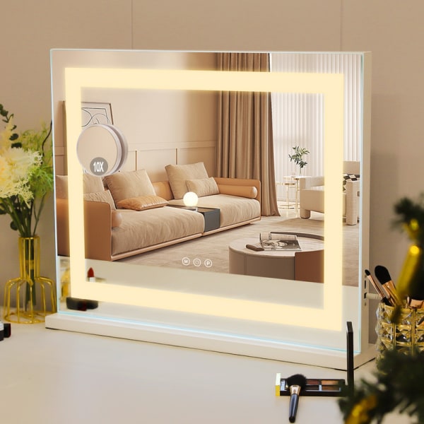 FENCHILIN Hollywood Vanity Mirorr with Lights Bordplade vægmonteret spejl Metal Hvid 58 x 46 cm hvid 58*46CM