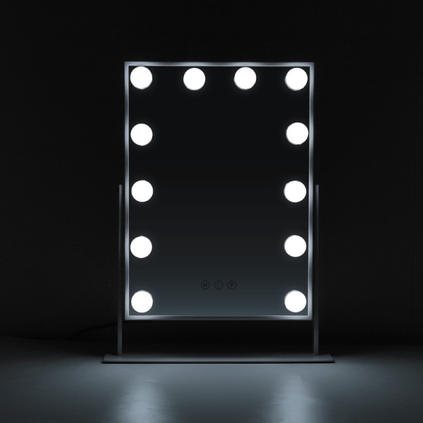 FENCHILIN Hollywood sminkespeil med lys 360° svingbar bordplate hvit 30 x 41 cm speil hvit 30 x 41cm
