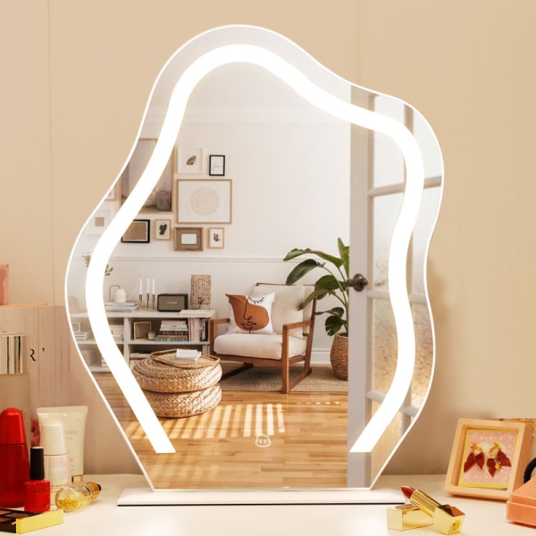 FENCHILIN Sminkespejl med Lys Bordplade Vægmonteret Makeup Spejl Metal Hvid 40 x 50 cm hvid