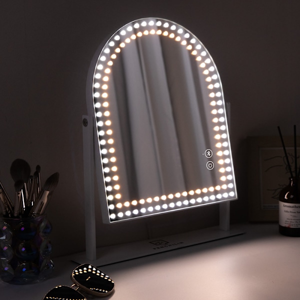 FENCHILIN Hollywood Sminkspegel med Belysning 360° Vridbar Bluetooth-högtalare Bordspegel 25 x 30 cm Vit vit 25*30 CM