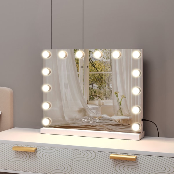 FENCHILIN Hollywood Vanity Mirorr with Lights Bordplade vægmonteret 50 x 40 cm Hvidt stort spejl hvid 50*40CM