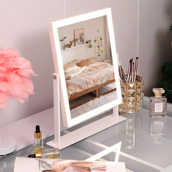 FENCHILIN Hollywood Sminkspegel med Belysning Touchfunktion 360° Vridbar Bordsmodell Vit Spegel 25 x 30 CM vit 25*30CM
