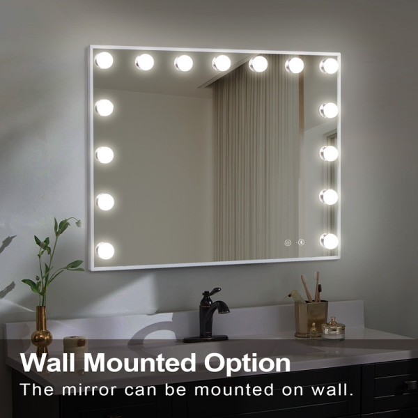 FENCHILIN Hollywood Vanity Spejl med Lys Bluetooth Bordplade Vægmontering Hvid 58 x 46 cm White 58 x 46cm