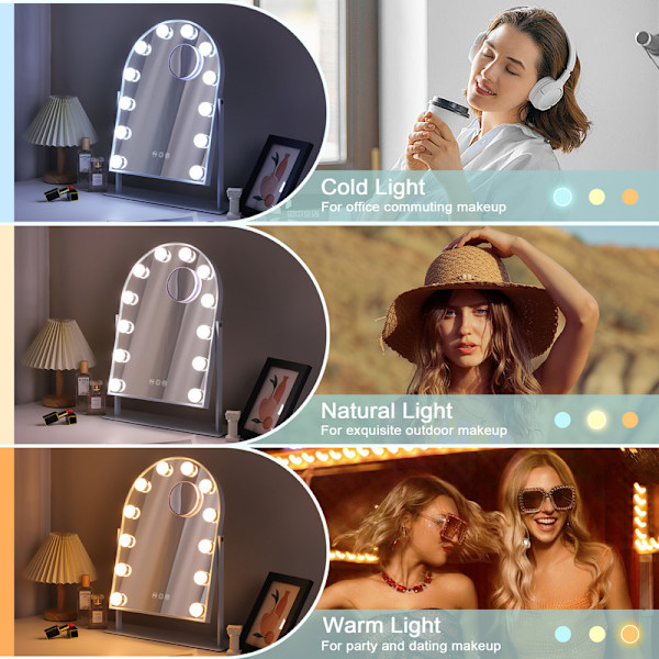 FENCHILIN Hollywood Sminkspegel med Belysning 360° Vridbar Justerbar Bordspegel 30 x 41cm Vit 10X Förstoring vit 30*41 CM